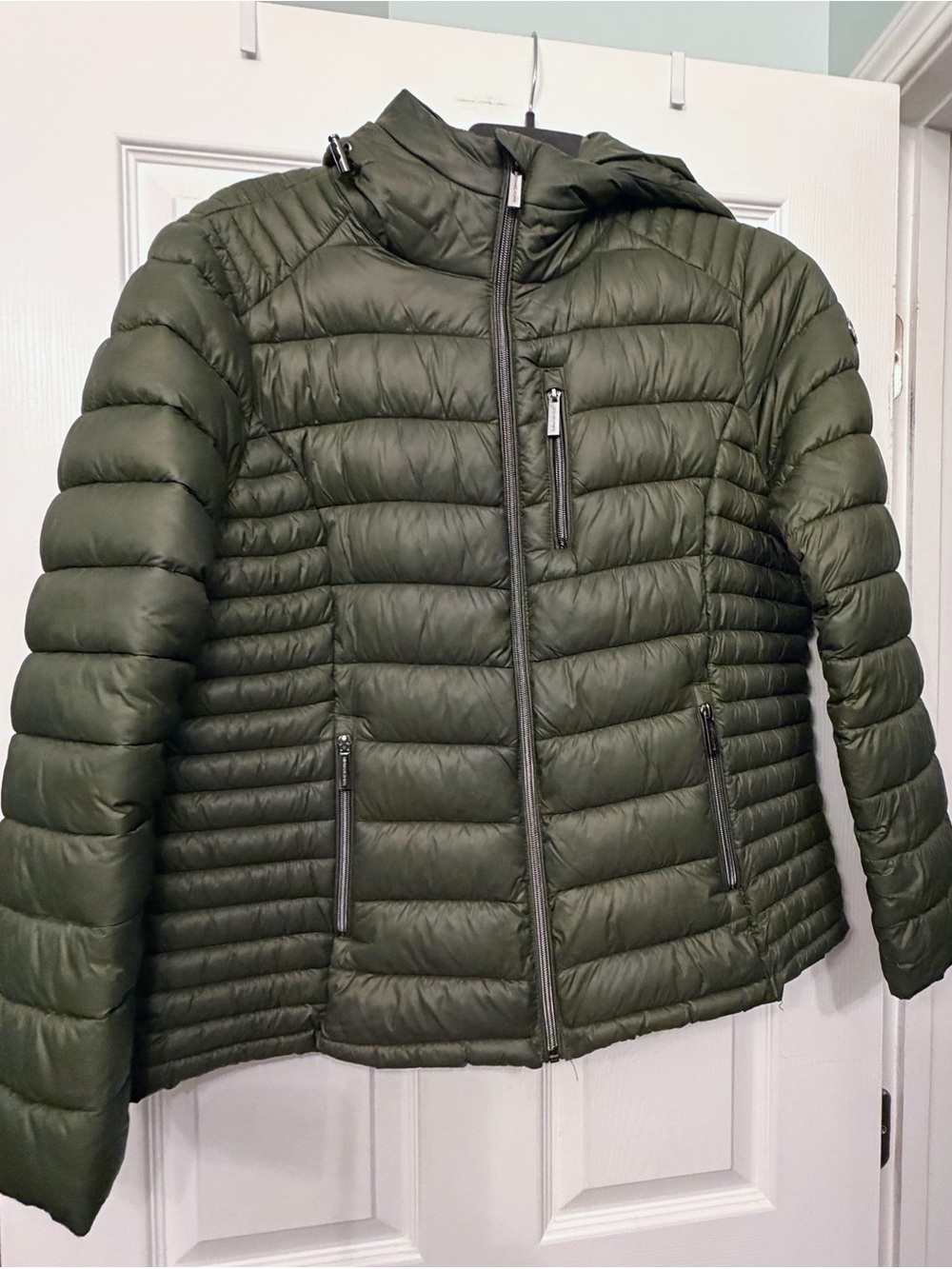 Michael Kors Olive Green Quilted Hooded Puffer Jacket